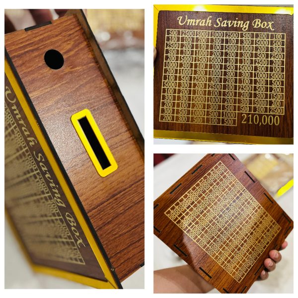 Umrah Saving Box – Box For Umrah Saving | Umrah Saving Box – Best Quality Umrah Saving Box – Umrah Saving Box Dark Brown, Wooden Money Box For Umrah – 210,000