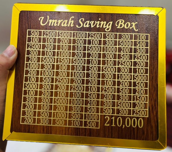 Umrah Saving Box – Box For Umrah Saving | Umrah Saving Box – Best Quality Umrah Saving Box – Umrah Saving Box Dark Brown, Wooden Money Box For Umrah – 210,000