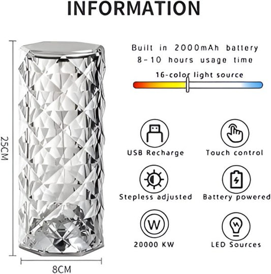 16 Colors Diamond Rose Crystal Lamp Bedside Acrylic Table Lamp | Led Diamond Touch Lamp With Remote