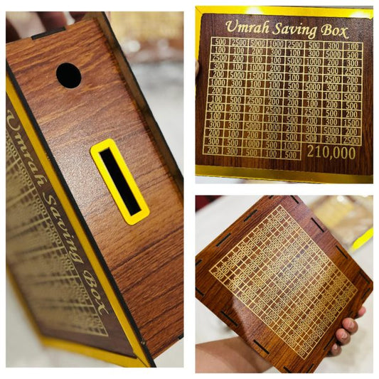 Umrah Saving Box – Box For Umrah Saving | Umrah Saving Box – Best Quality Umrah Saving Box – Umrah Saving Box Dark Brown, Wooden Money Box For Umrah – 210,000